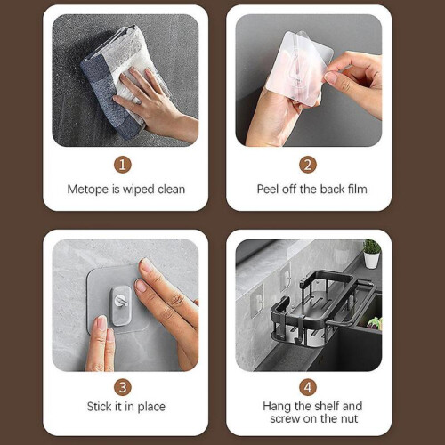 (D) Wall Mount Sponge Holder for Kitchen Sink Space Saving Multi-purpose Kitchen Storage Shelf for Cosmetics 2