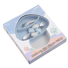 (Mushroom) Suction Cup Silicone Plates Set Reusable Baby Cutlery Kits for Home Travel