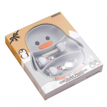 (Penguin) Suction Cup Silicone Plates Set Reusable Baby Cutlery Kits for Home Travel