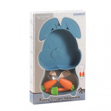 (Rabbit) Suction Cup Silicone Plates Set Reusable Baby Cutlery Kits for Home Travel