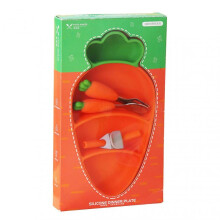 (Carrot) Suction Cup Silicone Plates Set Reusable Baby Cutlery Kits for Home Travel