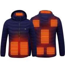(XL, Blue) Warm Smart Heating Cotton Clothes USB Rechargeable 8 Area Heating Jacket for Men Waterproof Coat