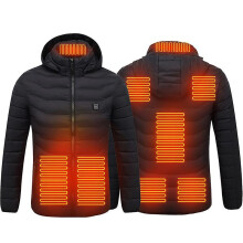 (XL, Black) Warm Smart Heating Cotton Clothes USB Rechargeable 8 Area Heating Jacket for Men Waterproof Coat