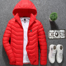 (L, Red) Warm Smart Heating Cotton Clothes USB Rechargeable 8 Area Heating Jacket for Men Waterproof Coat