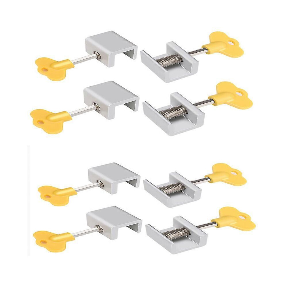 (As show, One size) 4/6/8Pcs Adjustable Sliding Window Safety Locks Stop Aluminum Alloy Door Frame Security Lock with Keys for Home and Office