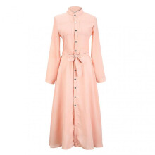 (S, Pink) Stylish Single Breasted Long Sleeve Long Dress Soft Comfy Versatile Dress for Women Daily Wear