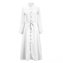(M, White) Stylish Single Breasted Long Sleeve Long Dress Soft Comfy Versatile Dress for Women Daily Wear