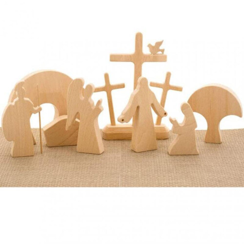(B) Easter Ornament Resurrection Scene Wooden Statue Home Decor