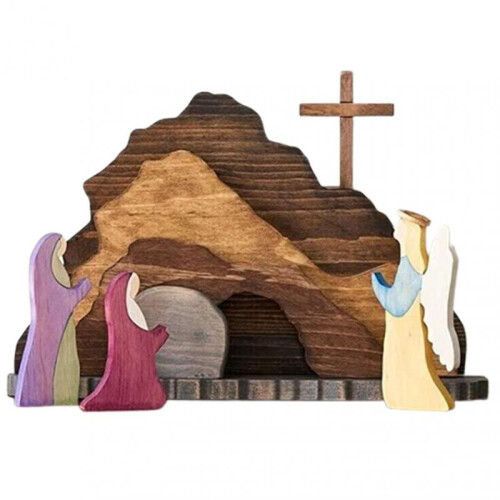 (A) Easter Ornament Resurrection Scene Wooden Statue Home Decor