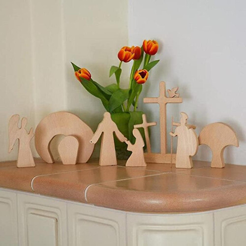 (B) Easter Ornament Resurrection Scene Wooden Statue Home Decor 1