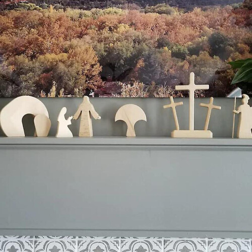 (A) Easter Ornament Resurrection Scene Wooden Statue Home Decor 2