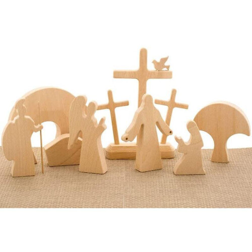 (B) Easter Ornament Resurrection Scene Wooden Statue Home Decor 2