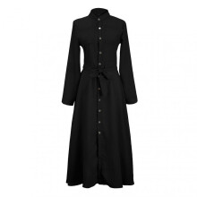 (4XL, Black) Stylish Single Breasted Long Sleeve Long Dress Soft Comfy Versatile Dress for Women Daily Wear