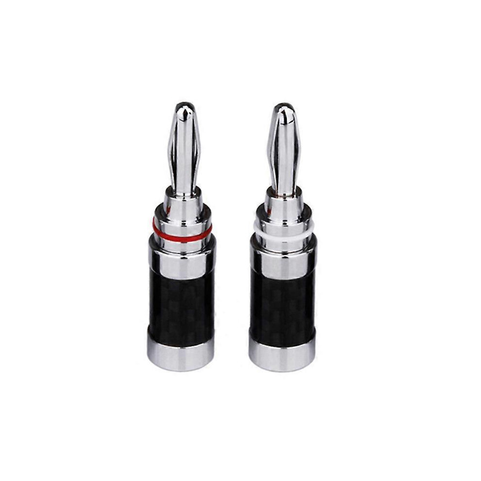 (As Show, One Size) Banana Plug Speaker Connector Carbon Fiber Rhodium Plated Terminals Audio Video Hifi Speaker Bananas Connectors Red/White
