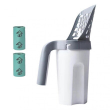 (With 2 Rolls Garbage) Cat Poop Scooper with Trash Container, Detachable Leakproof Litter Scooper, Multipurpose with Litter Bag for Cats Pets