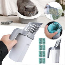 (Only Cat Litter Sho) Cat Poop Scooper with Trash Container, Detachable Leakproof Litter Scooper, Multipurpose with Litter Bag for Cats Pets