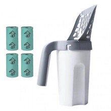 (With 4 Rolls Garbage) Cat Poop Scooper with Trash Container, Detachable Leakproof Litter Scooper, Multipurpose with Litter Bag for Cats Pets