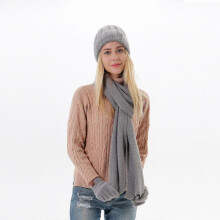 (Grey) Women Winter Warm Gloves Set Thicken Knitted Hoodie Cap Gloves Mitten Scarf Set 5 for Women