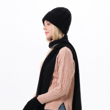(Black) Women Winter Warm Gloves Set Thicken Knitted Hoodie Cap Gloves Mitten Scarf Set 5 for Women