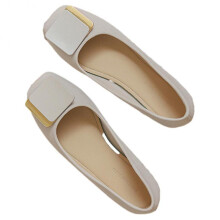 (38, Rice White) Fashionable Metal Buckle Flat Single Shoes Shock Absorption All-Matched Shoes for Shopping Dating