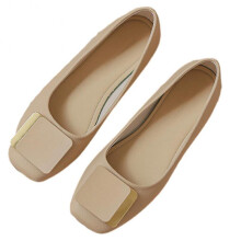 (36, Khaki) Fashionable Metal Buckle Flat Single Shoes Shock Absorption All-Matched Shoes for Shopping Dating