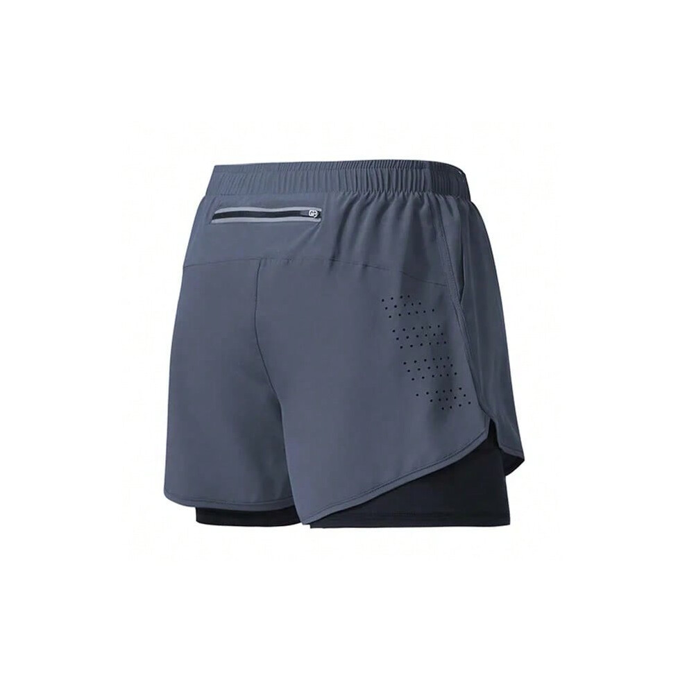 (GRAY, XXL(90-100kg)) Men's Running Shorts Quick-drying Fitness Black Double Layer Shorts Men New Sport Workout Training Bodybuilding Short Pants