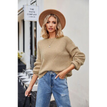 (M, Khaki) Stylish Solid-Color Loose Sweater for Women Comfy Versatile Leisure Warm Top for Shopping Dating