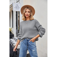 (XL, Grey) Stylish Solid-Color Loose Sweater for Women Comfy Versatile Leisure Warm Top for Shopping Dating