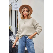 (S, Light Coffee) Stylish Solid-Color Loose Sweater for Women Comfy Versatile Leisure Warm Top for Shopping Dating