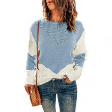 (XL, Light Blue) Women Crewneck Long Sleeve Knit Pullover Comfortable Breathable Sweater for Shopping Dating