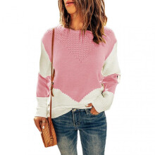 (XL, Pink) Women Crewneck Long Sleeve Knit Pullover Comfortable Breathable Sweater for Shopping Dating