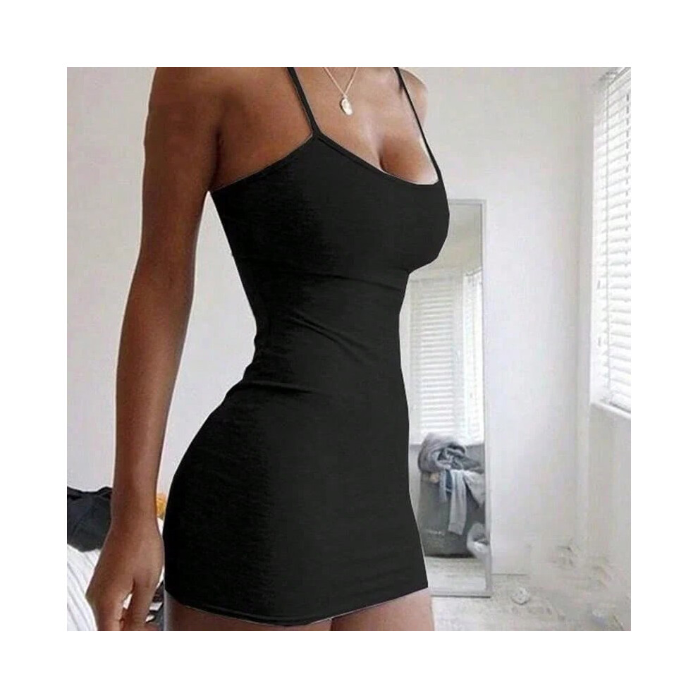 (black, XL) Summer Spaghetti Strap Mini Dress 2025 Women Sexy Bodycon Club Party Dresses Short Female Camisole Solid Black Sheath Sundress
