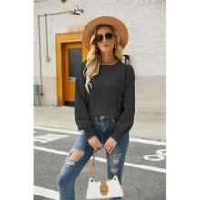 (L, Black) Elegant Knitted Sweater with Round Neck Comfortable Breathable Clothes Birthday Chirstmas Gift