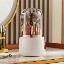 (White) Makeup Brush Holder, 360 Rotating Storage Barrel for Brushes & Lipstick Organizer