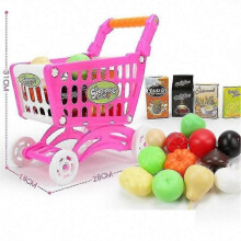 Pink 16pcs Supermarket Shopping Cart Trolley Push Simulation Fruits Vegetables