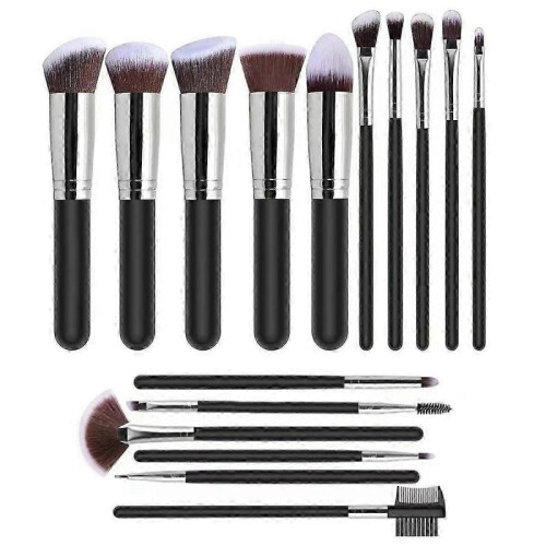 (silver) 16 Pcs Travel Makeup Brush Set