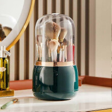 (Green) Makeup Brush Holder, 360 Rotating Storage Barrel for Brushes & Lipstick Organizer