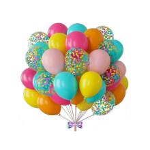50pcs 12" Confetti Balloons Set - Blue Yellow Orange Pink for Summer Flamingo Party, Birthday, Graduation, Mother's Day Decor