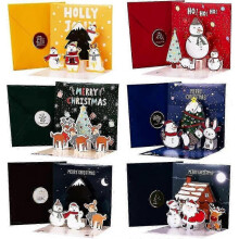3D Christmas Pop-Up Cards - Tree, Reindeer, Snowman, Santa (6pcs)