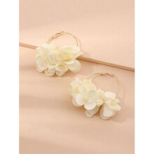 (Beige) 1 Pair Elegant Floral Circle Design Earrings Fashion Party Accessory
