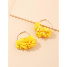 (Yellow) 1 Pair Elegant Floral Circle Design Earrings Fashion Party Accessory