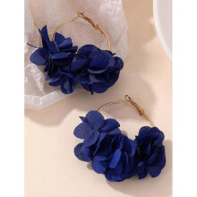 (Royal Blue) 1 Pair Elegant Floral Circle Design Earrings Fashion Party Accessory
