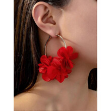 (Red) 1 Pair Elegant Floral Circle Design Earrings Fashion Party Accessory