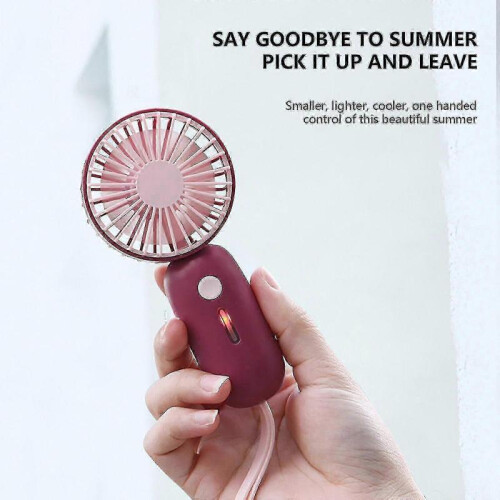 (Red) Handheld Mini Fan Portable USB Rechargeable Pocket Fan 2