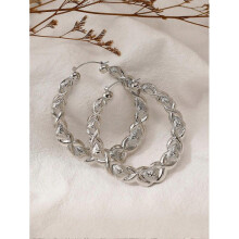 (Silver) 1 Pair European American Style Oval Textured Earrings For Women Suitable For Festivals Parties And Daily Wear