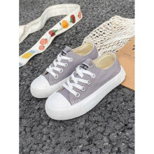 (US13,Grey)White Cloth Baby Shoes Middle Sneakers Kids Canvas Shoes Spring Autumn Korean Style Unisex Low Top Lace-Up Casual Skateboard Shoes