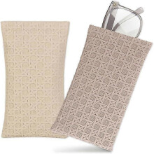 2PCS Soft Waterproof Glasses Cases Sunglasses Pouch Elastic Closure Design Almond Brown Color for Women Men Indoor Outdoor