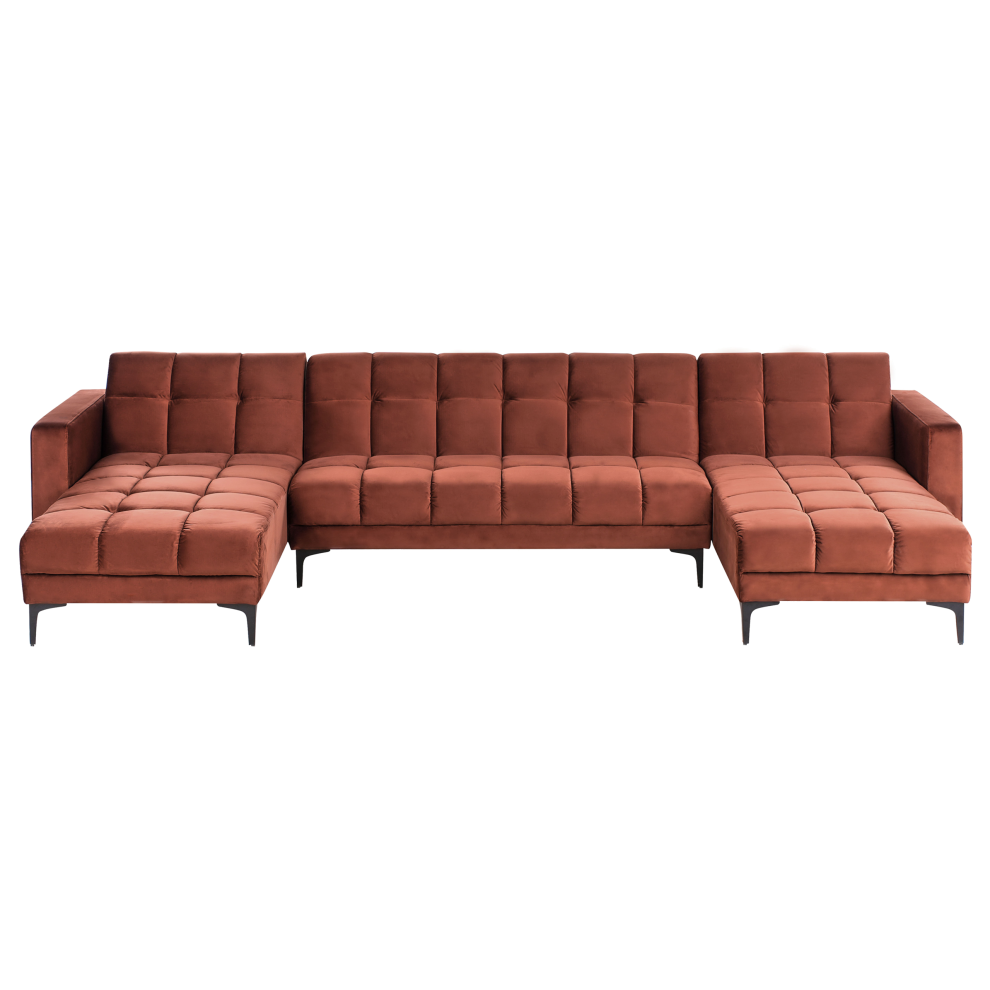 Modular U-Shape Sofa Bed ALNES Velvet Light Red 5 Seater