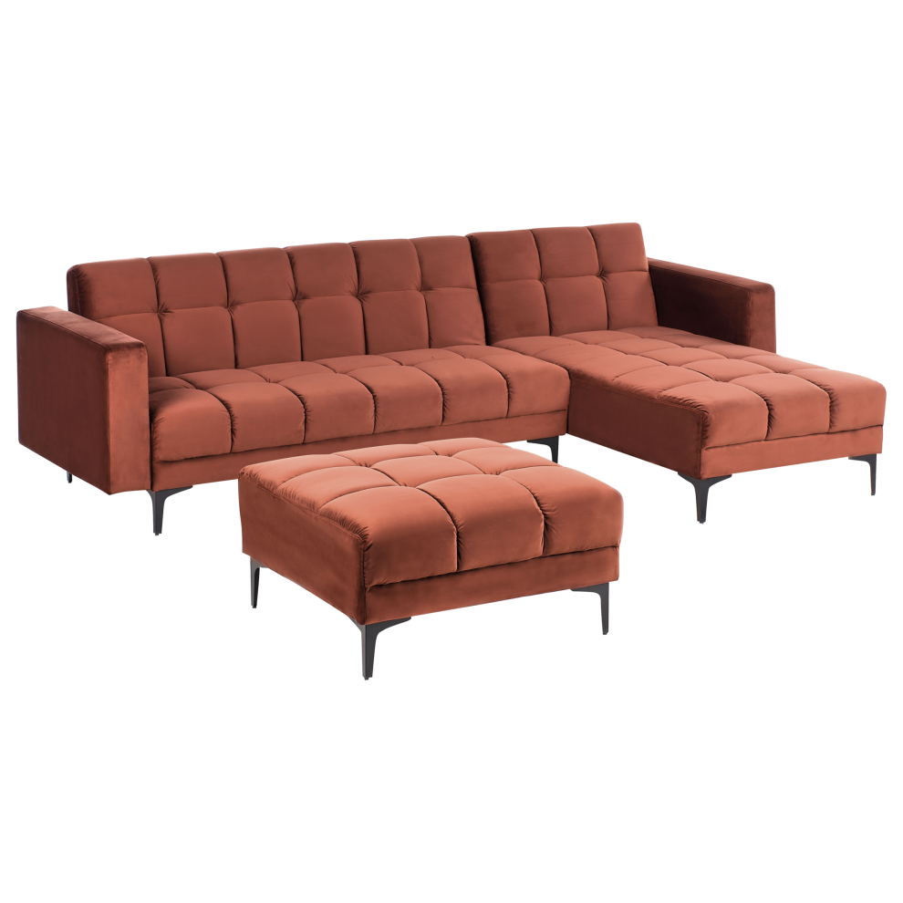 Modular Corner Sofa Bed ALNES Velvet Light Red 4 Seater Left Hand