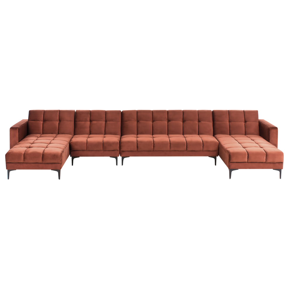 Modular U-Shape Sofa Bed 6 Seater ALNES Velvet Light Red